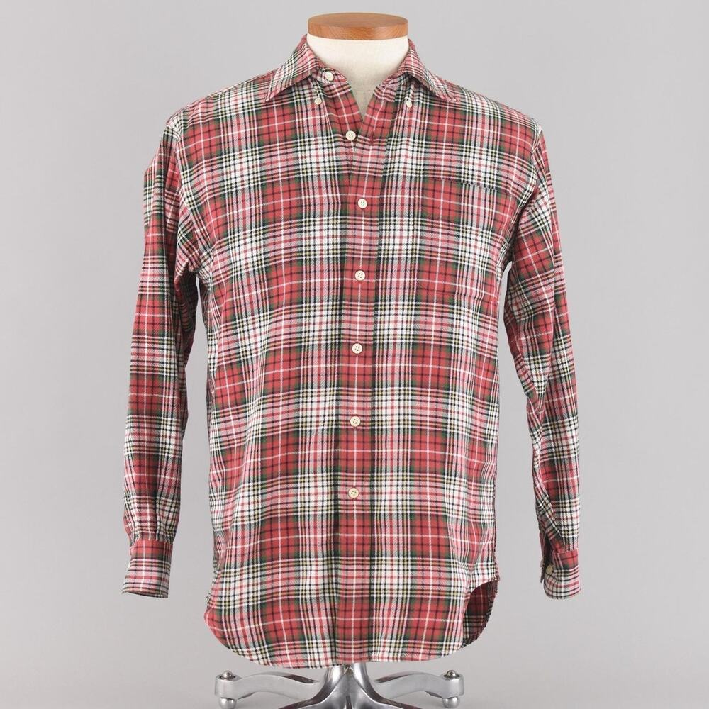 Embassy Row Vintage Red Plaid Cotton Long Sleeve Shirt, Men's Small